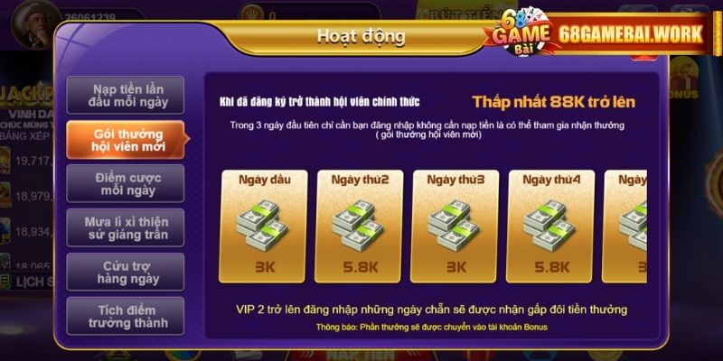 Khuyến mãi hấp dẫn dành cho tân thủ đăng ký 68gamebai cập nhật liên tục